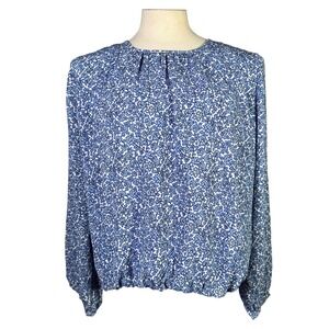 Tommy Hilfiger Womens Blue White Floral Long Sleeve Bubble Hem Blouse Size M